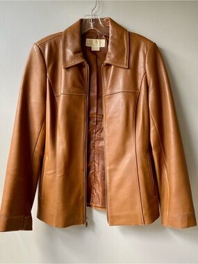 Michael Kors Cognac Leather Zip-Front Jacket